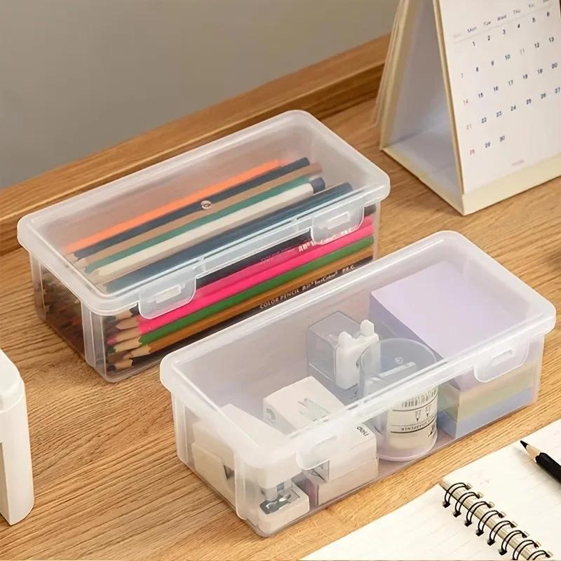 1Pc Transparent Pencil Case Box Large-capacity Stackable Storage Box Office School Pencil Case Supplies Pencil Storage