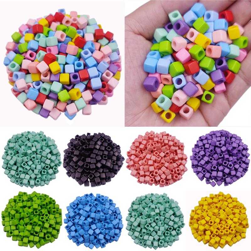 Creative 40Pcs 7mm DIY Square Loose Beads Charms Pendant Necklace Bracelet Candy Color For Jewelry Making