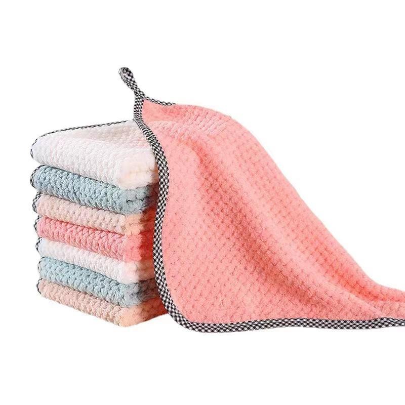 1pc Coral Fleece Cleaning Cloths Absorbent Soft Cleaning Cloths Pineapple Grid Thickened Cleaning Cloths Kitchen Accessories