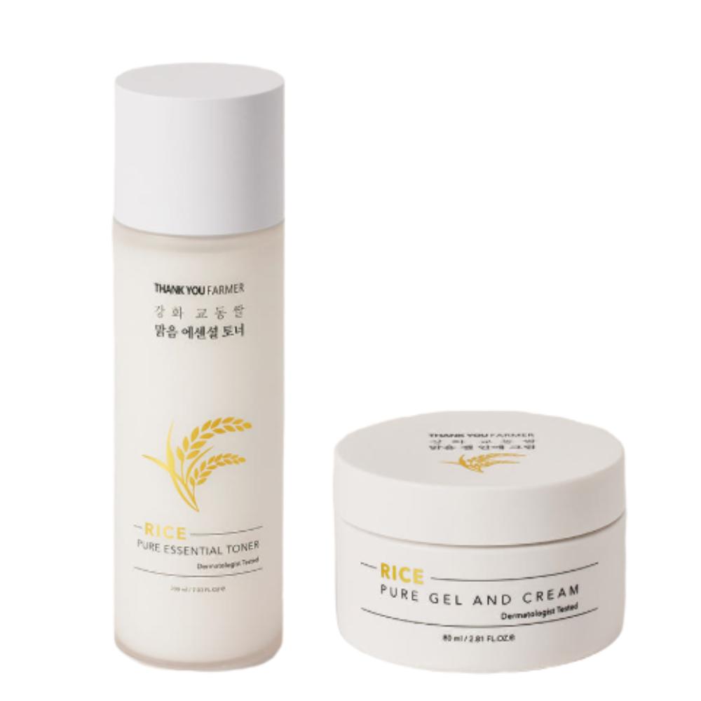 THANK YOU FARMER Rice Pure Essential Toner 200ml + Gel and Cream 80ml - Brightening Duo Set