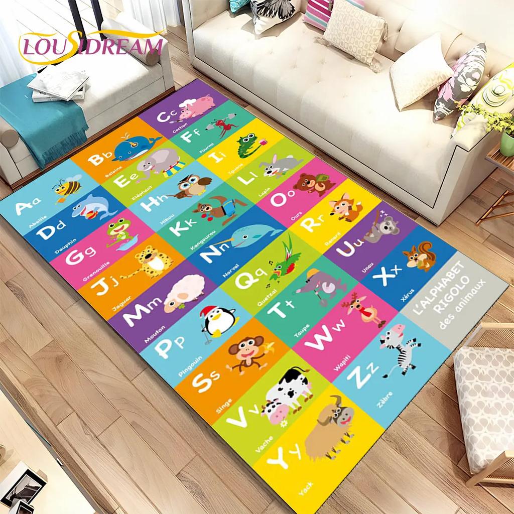 ABC Cartoon Kids Sala giochi Alfabeto Bambini che gattonano Tappeto per la prima educazione, tappeto per soggiorno, camera da letto, divano, tappetino antiscivolo