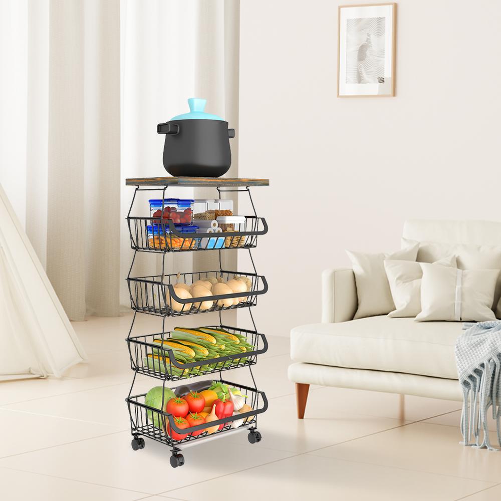 Kitchen Storage Cart Vegetable Holder Rolling Utility Cart Space Saving Kitchen Fruit Organizer Vegetable Storage Rack For