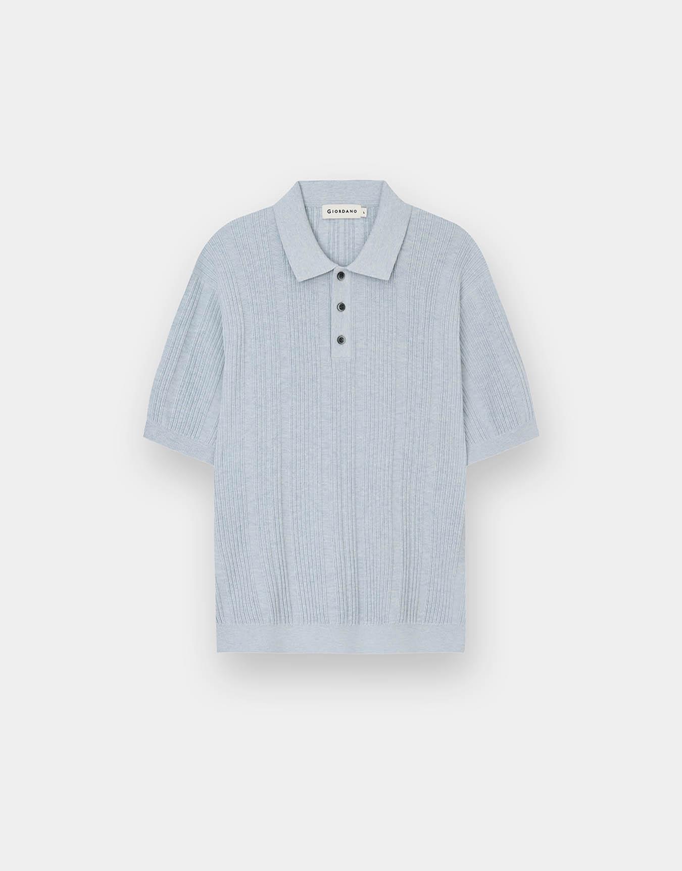 Giordano Rib Texture Polo Neck Short Sleeve Knit (12Gg) 055533 [3Color] 02 Mineral/Xl