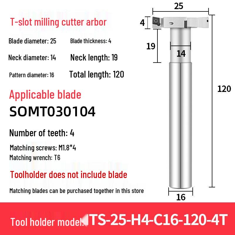 CNC T-Slot Milling Cutter with HTS Three-Sided Blade, Shank Thickness: 6, 8, 10, 12 Mm