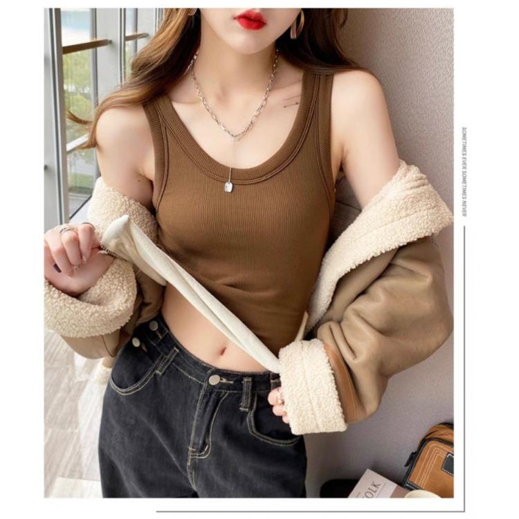 WTEMPO Winter Women Thermal Vest with Chest Pads Slim Fit Elastic Sleeveless Bottoming Tank Top