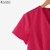 ZANZEA Blusa Estiva da Donna con Scollo a V Tinta Unita Casual Manica Corta