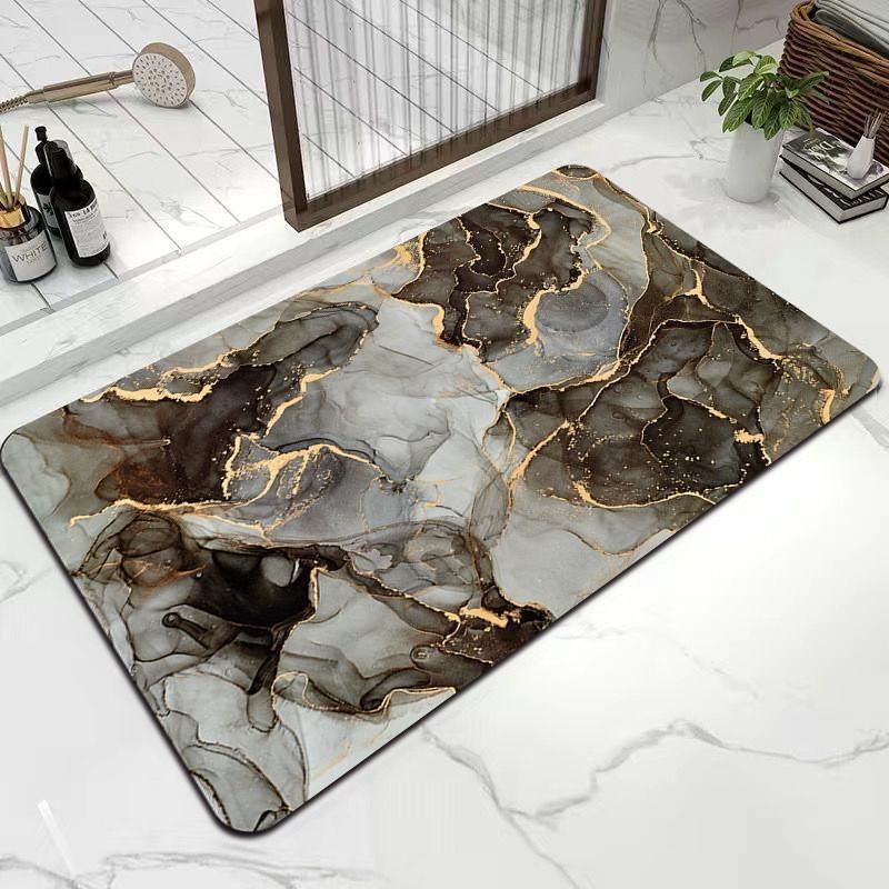 Modern Luxury Style Marble Texture Pattern Bathroom Floor Mat Home Room Toilet Door Mat Absorbent Pad Washable Foot Mat