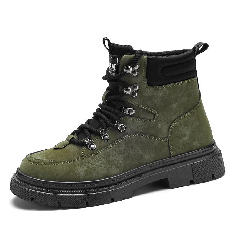 2024 Herbst Neue Britischer Stil Herren Lederstiefel High Top Dicke Sohle Einfarbig Modetrend Herrenstiefel