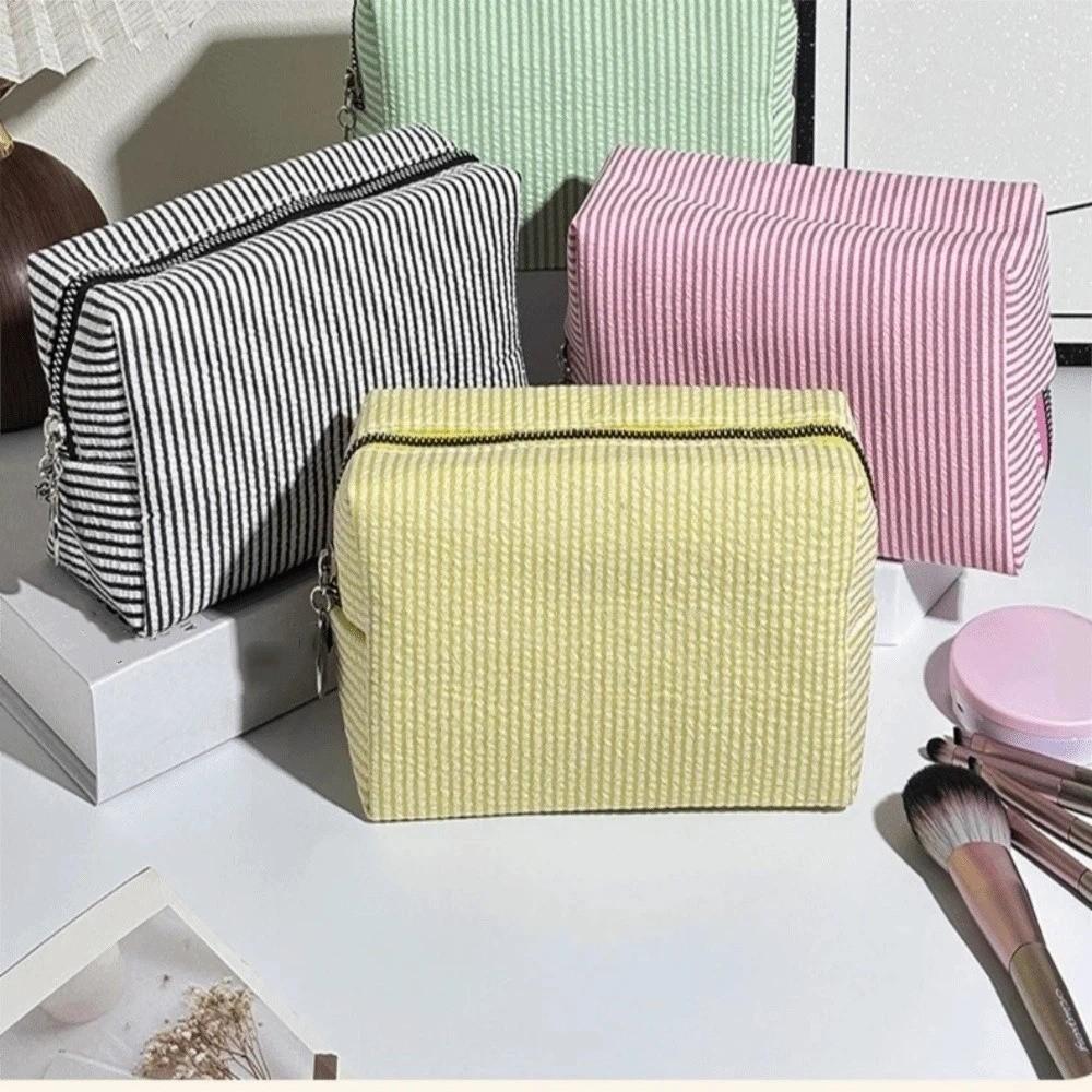 Striped Toiletry Bag Large-Capacity Makeup Storage Bag Personalized Desk Pencil Box  Travel Use
