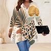 Plus Size Ladies V Neck Long Sleeve Loose Casual Blouse With Irregular Split Hem