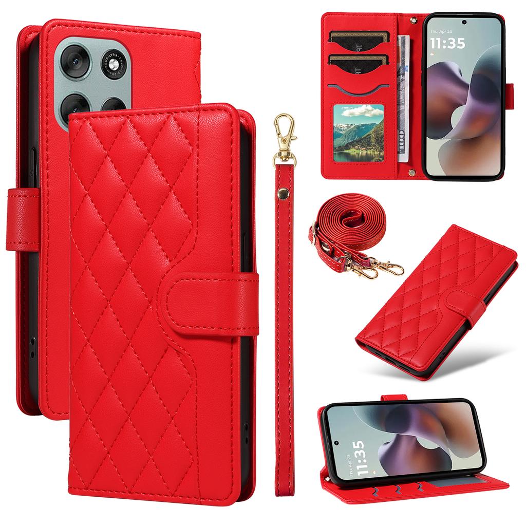 For Motorola Moto G56 5G Wallet Case Rhombus Leather Phone Cover with Strap