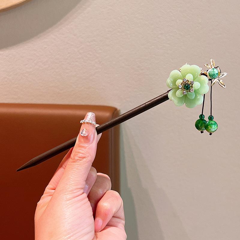 Exquisite Flower Tassel Wooden Hairpin Retro Chinese Style Handmade Floral Hair Stick Vintage Girls Women Hanfu Hair Accessories