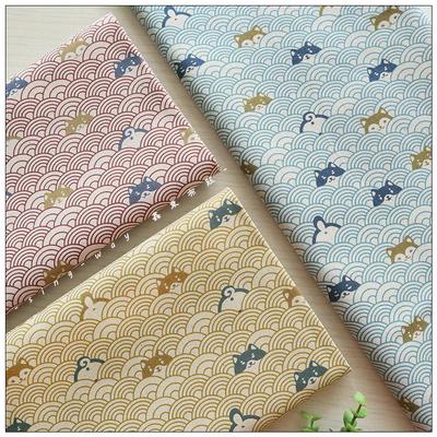 Thicken Cotton Fabrics With Sea Curve Dog Head Print, Handmade DIY Bag Cloth Material 100% Cotton Sewing Accessories