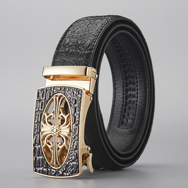 Belt Men'S Business High-End Leather Alligator Pattern Automatic Buckle Belt Embossing