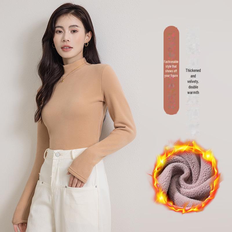 Women's Plush Thickened Half-High Collar Top - Stylish Autumn/Winter 2023 Innerwear