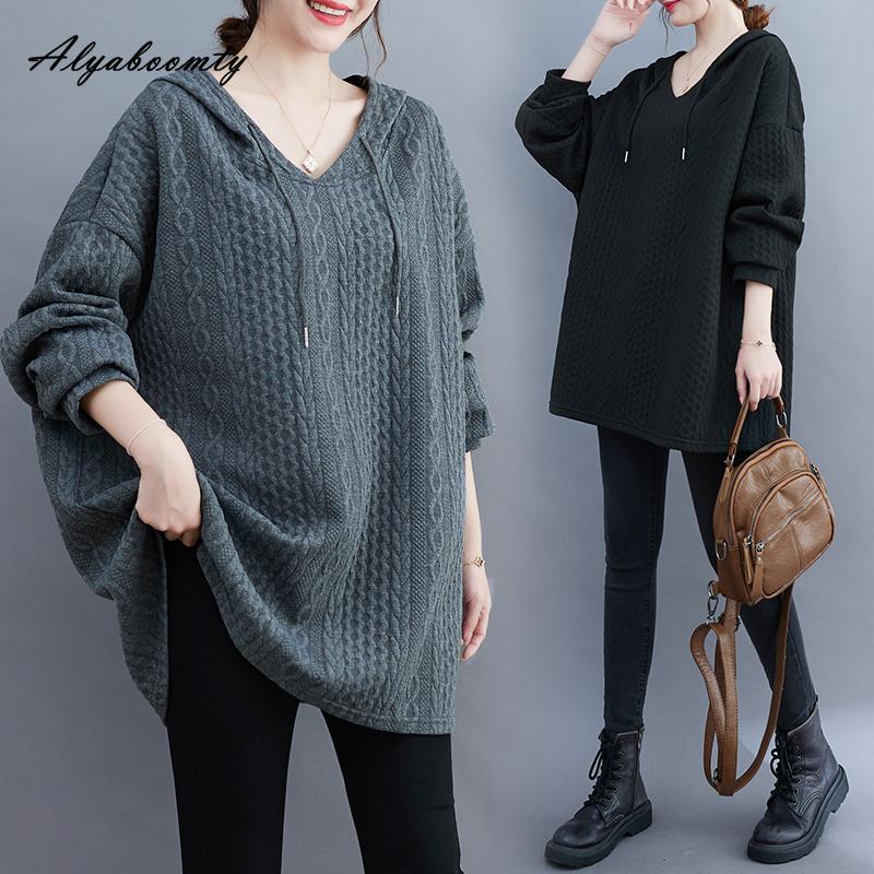 Korean Style Autumn Winter Women Plus Size Hoodies Hooded White Black Grey Oversized Pullover Casual Loose Basic Ladies Sweatshirt