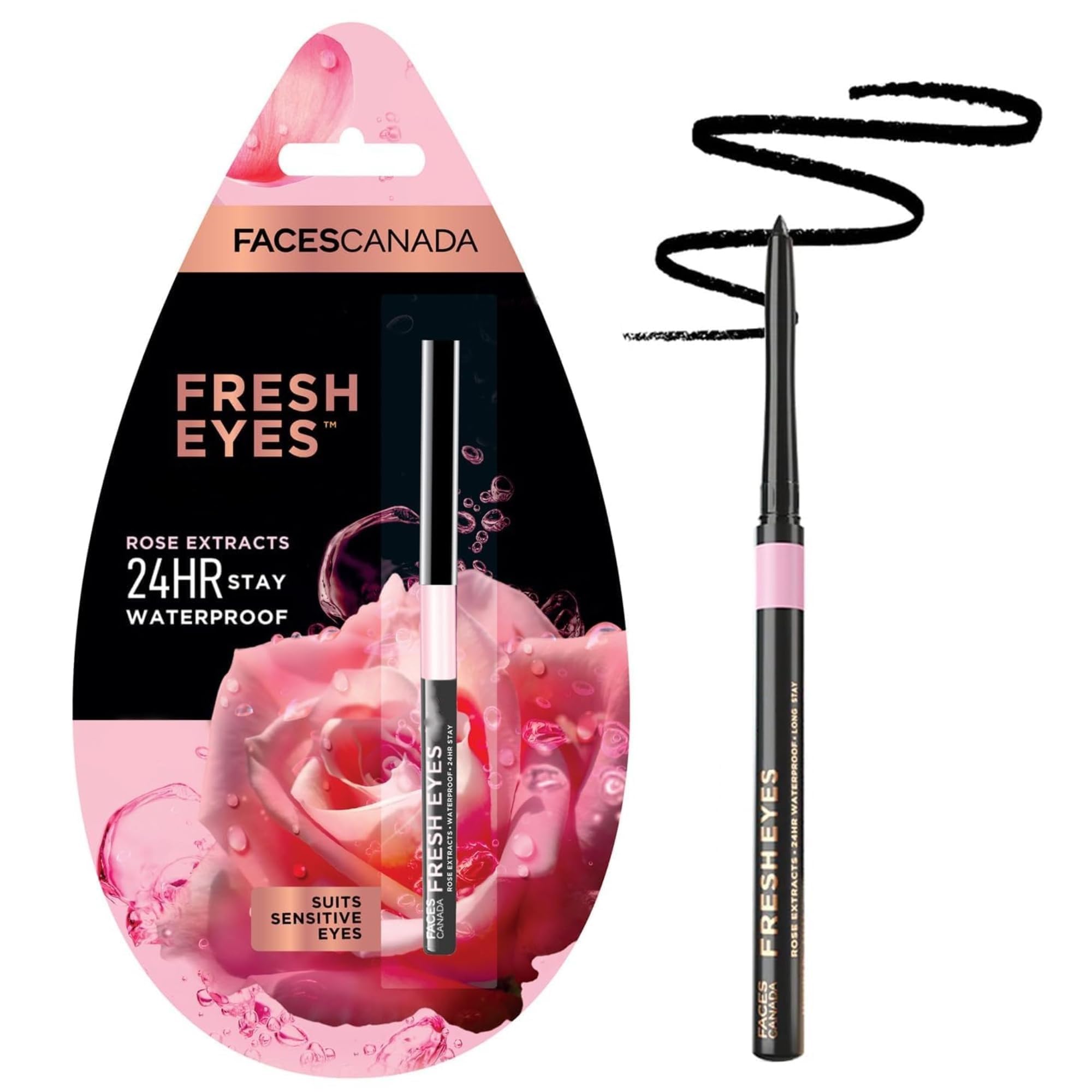 

FACESCANADA Fresh Eyes Kajal Stick, 0.35G | With Rose Extracts | 24Hr Waterproof | Suits Sensitive Eyes | Intense Black Matte Finish | Refreshes