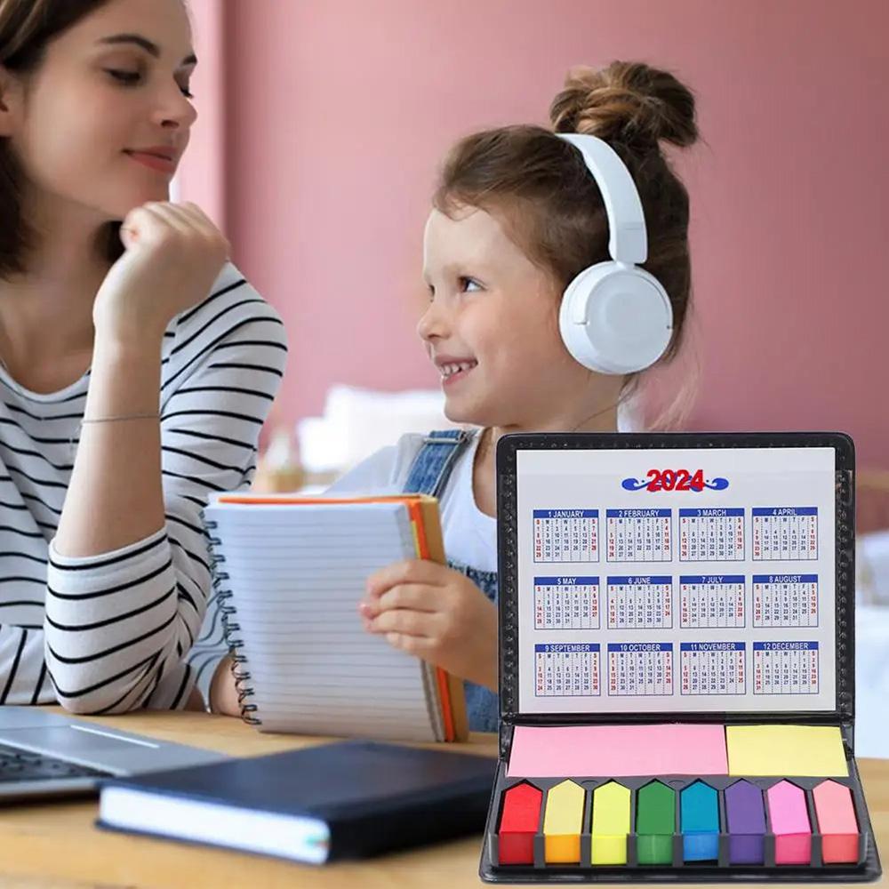 Convenience Stickers with Desktop Calendar Multi-Color Sticky Notes Leather Packaging Box Office Supplies for Students School