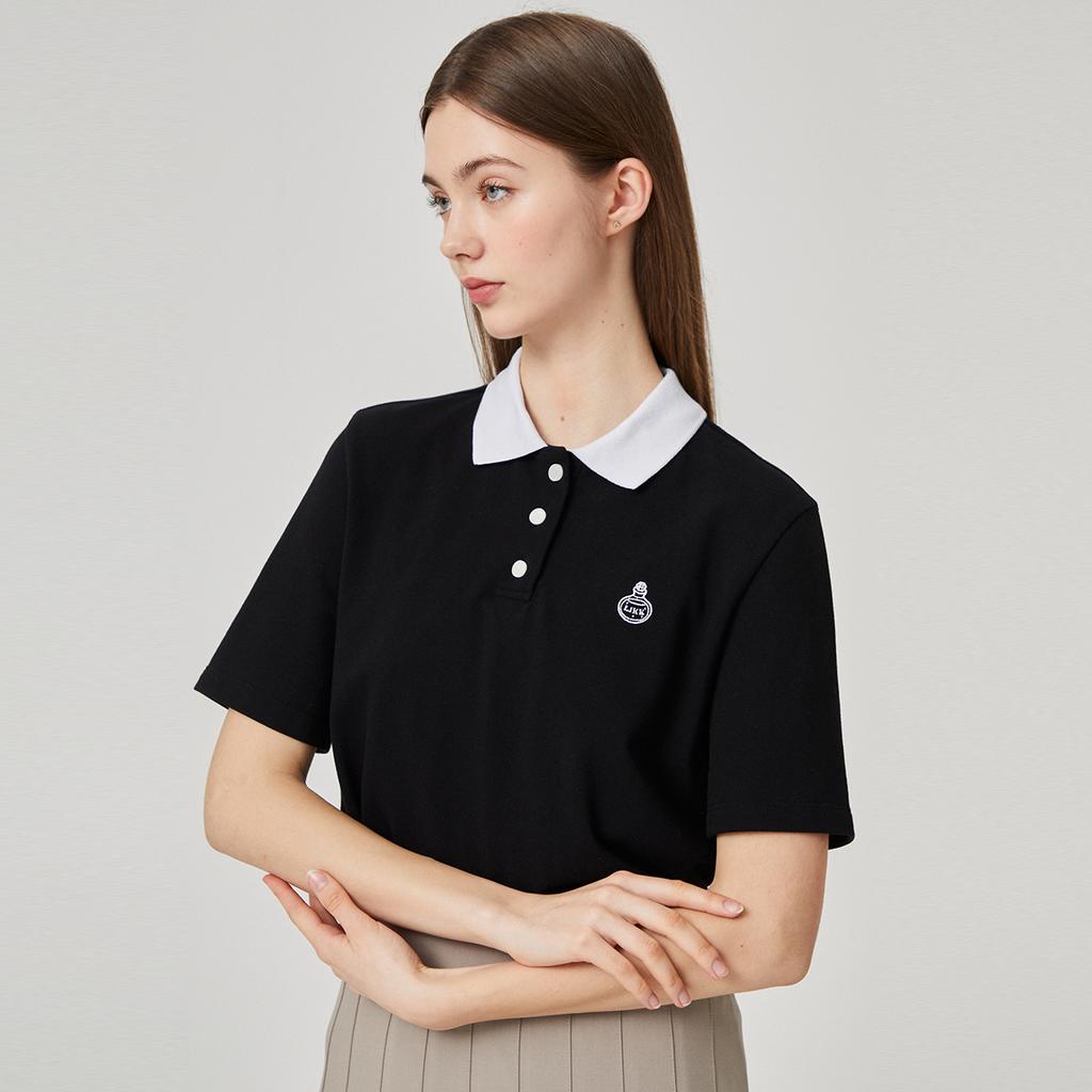LIKK Collar Contrast Loose Fit Short Sleeve T-Shirt (Black)_L4B1-Ts09C