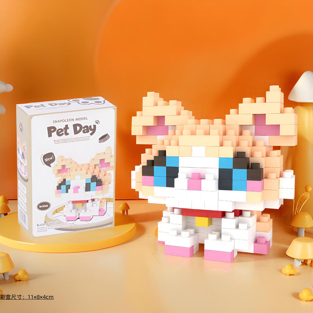 with box Pet cats building block cartoon cute doll puzzle assembly children's toy DIY table ornaments boys girls birthday gifts