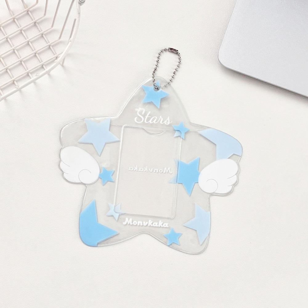 

Star Shape Kpop Photo Card Holder Keychain Pendant Portable Idol Photo Card Cover PVC Cute 3 Inch Mini Photo Holder Girls синий