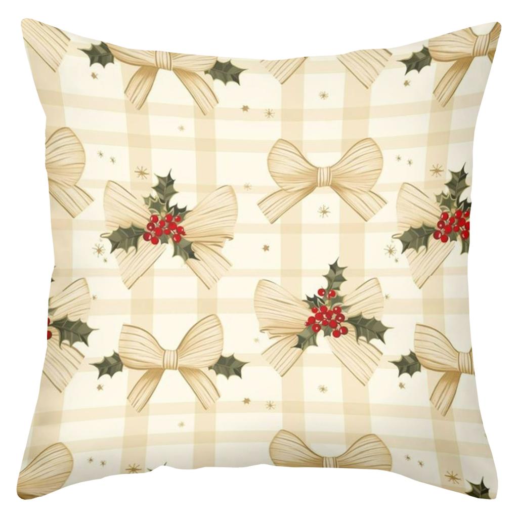 Christmas Pattern Pillows With Bow Tree And Wine Glass Polyester pillowcase, sofa decorative cushion cover, bedside throw pillow