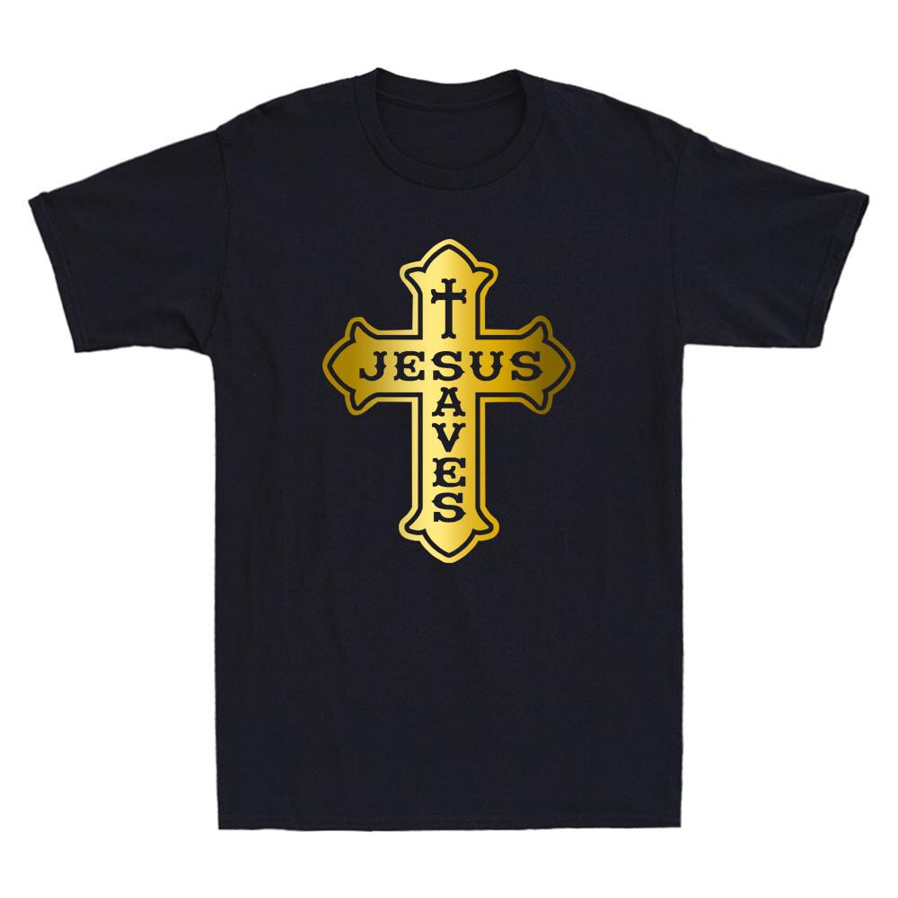 Jesus Christ Saves Christian Religious God Christianity Golden Print Men T-Shirt L