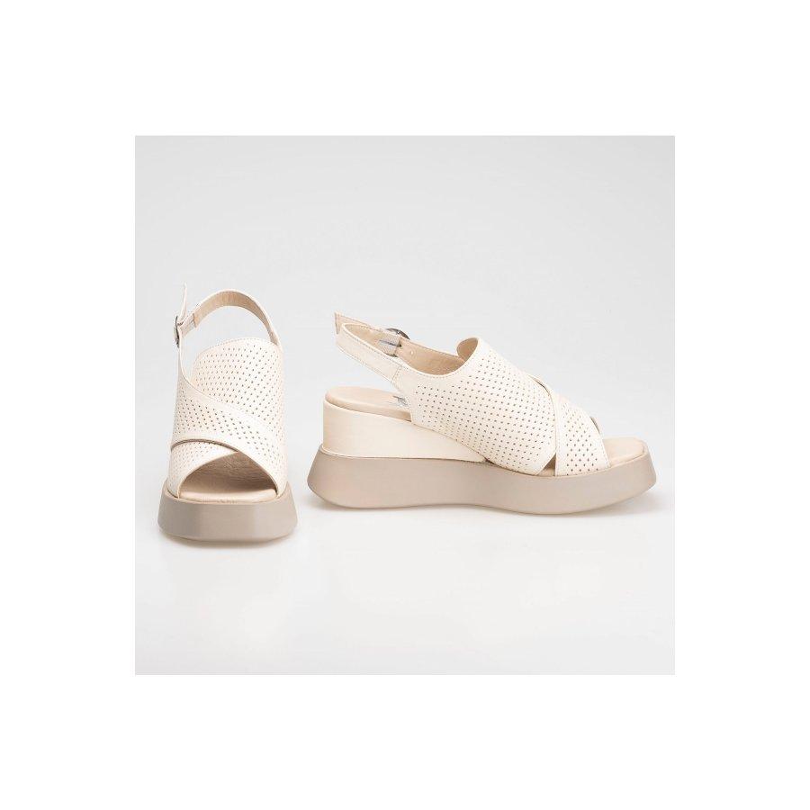 Sandale casual de damă din piele naturală, cu toc cu pană, talpă cu platformă