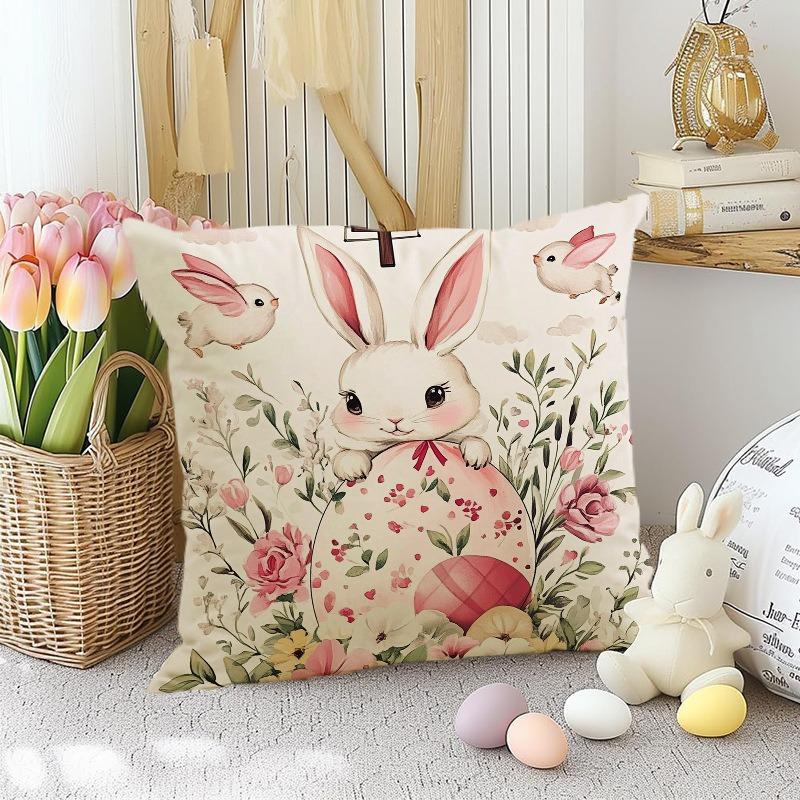 Easter Bunny Print Pattern Home Decor Pillowcase Bedroom Living Room Sofa Decoration Polyester Cushion Cover with Zipper