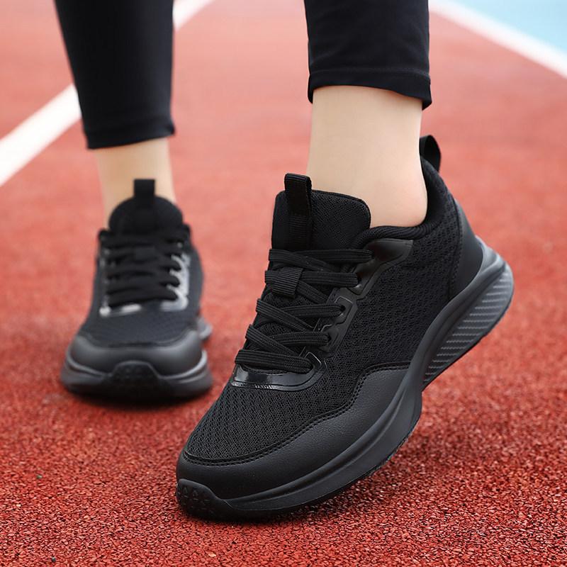 New shoes pure black mesh sneakers ultra-light soft-soled running shoes large size non-slip mother shoes
