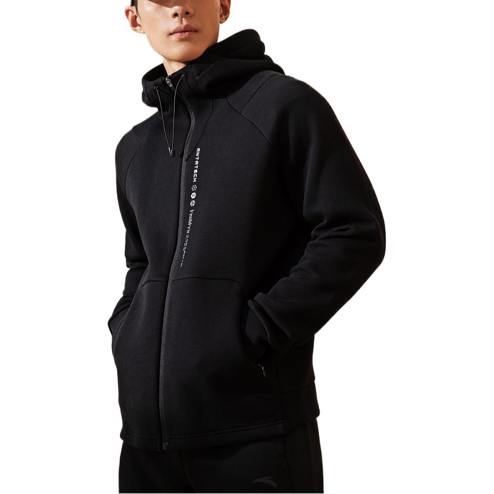 Anta Training Series Solid Color Letter Print Zipper Hoodie Men hoodies Black 952237711-4