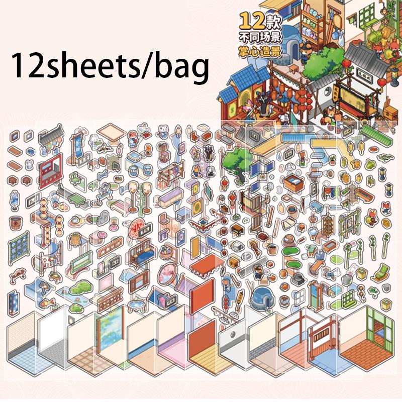 

Mr. Paper 12sheets Per Bag Korean-style cartoon-themed PET Waterproof Decorative Stickers For DIY Collage Photo Frames Albums