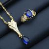 Blue Crystal Luxury Jewelry Bridal Set for Women Long Water Drop Pendant Necklace Earrings Ring for Weddings Parties Zircon