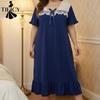 TIFICY Women's Fashion Summer Spring Lace Print Short Sleeve V‑Neck Loose Casual Nightgown