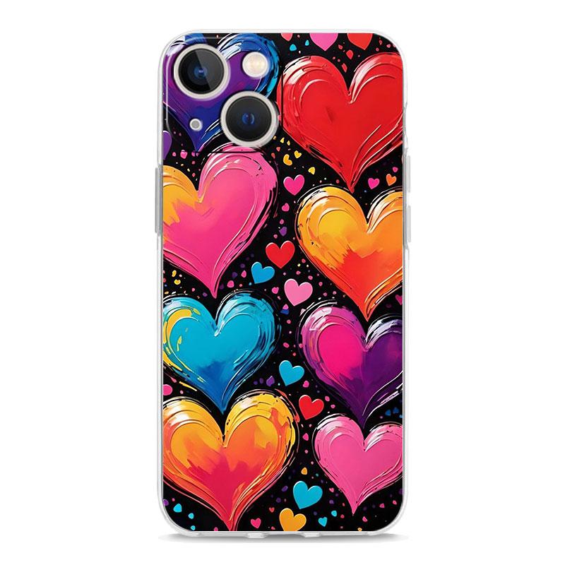 Phone Case For iPhone 16 Cases iPhone 15 12 13 14 16 Pro Max X XR XS Max 15 Plus iPhone11 Cover Oil Painting Graffiti Heart