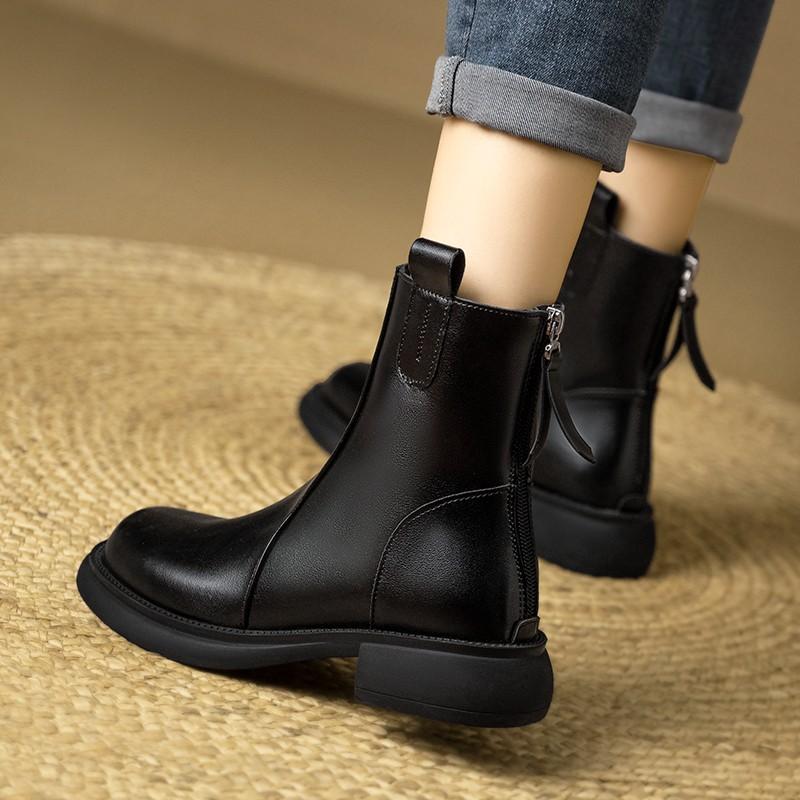 Round Toe Lolita Boots Shoes Zipper Winter Footwear Boots-Women Ankle 2025 Rubber Ladies Autumn Rock Med Rome Fabric PU Solid