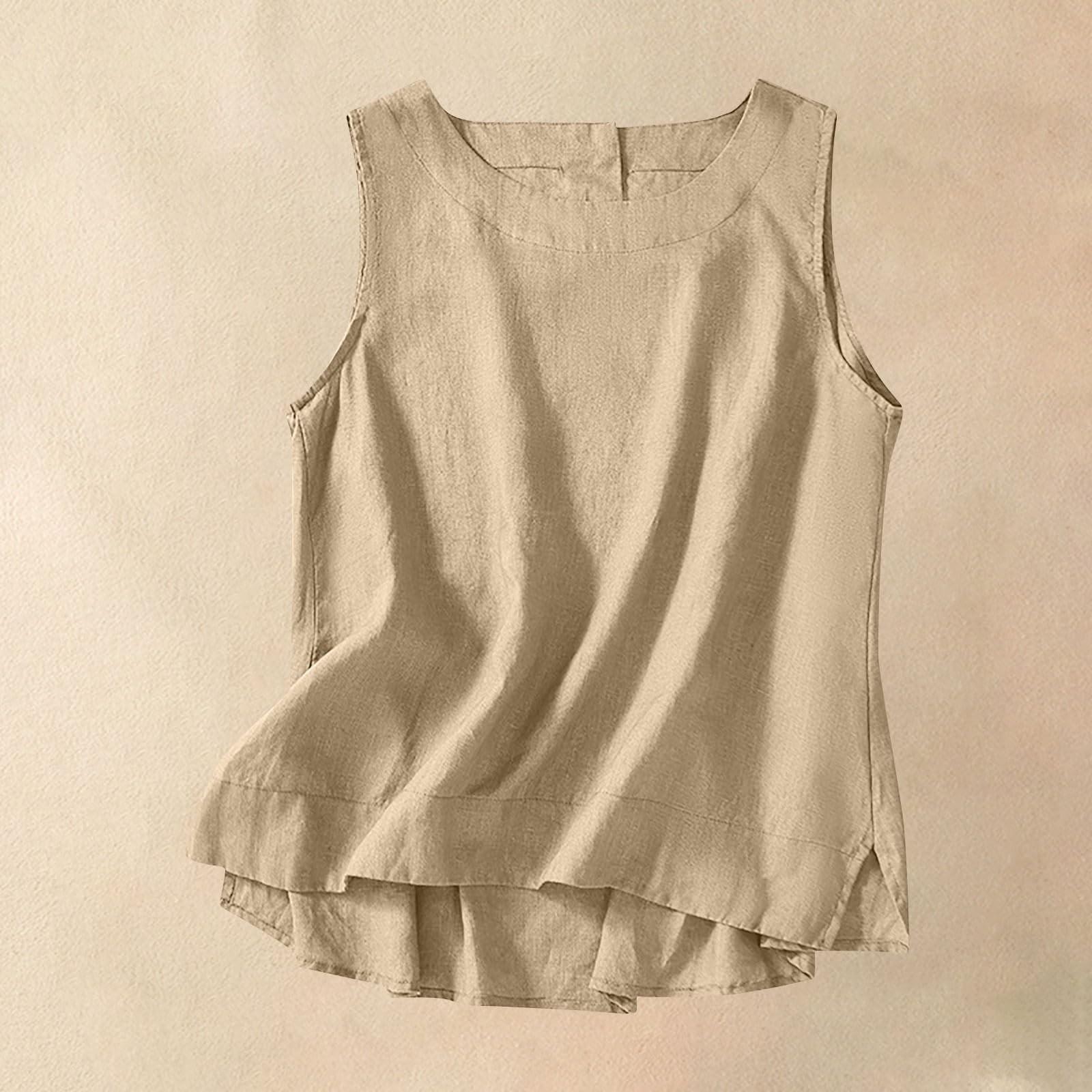 

Женская однотонная хлопковая льняная нижняя рубашка жилет свободный безрукавный топ с разрезом S хаки