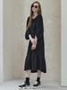 Avang Big Puff Long Shirring Dress - Black