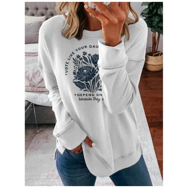 Womens Casual Print Hooded Sweatshirt With 3D Letter Graphic Round Neck Lightweight Comfort Fit Everyday Wear
