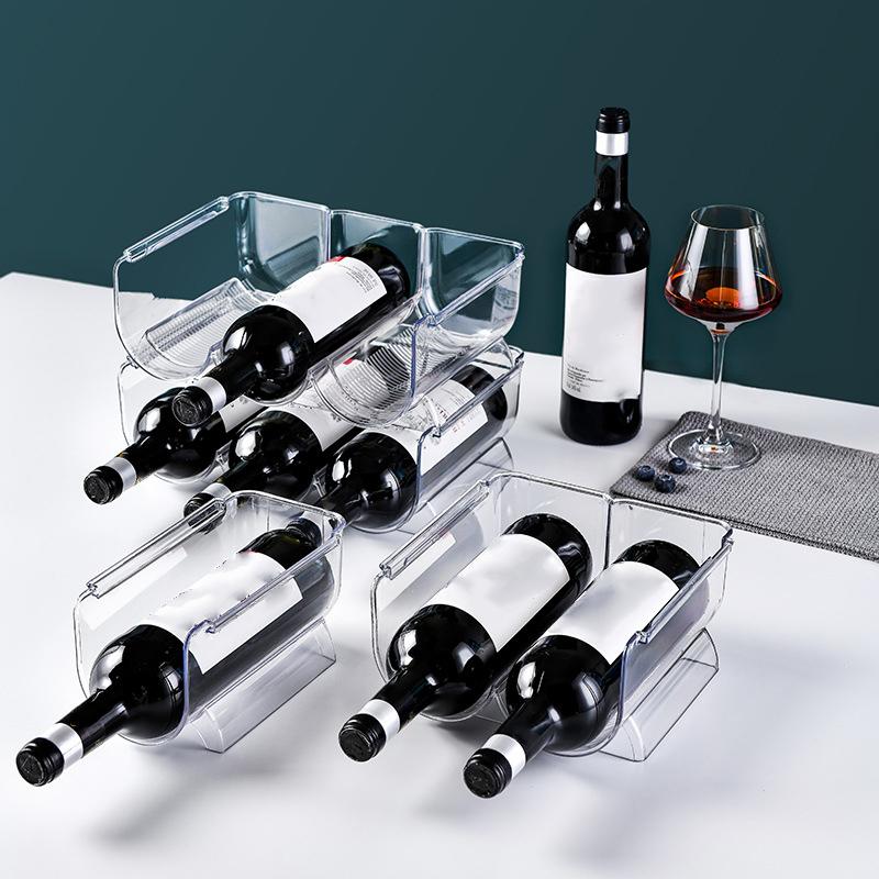 Stapelbarer klarer Kunststoff-Weinregal-Organizer für 3 Flaschen pro Ebene, perfekt für die Präsentation zu Hause, die Speisekammer, den Kühlschrank