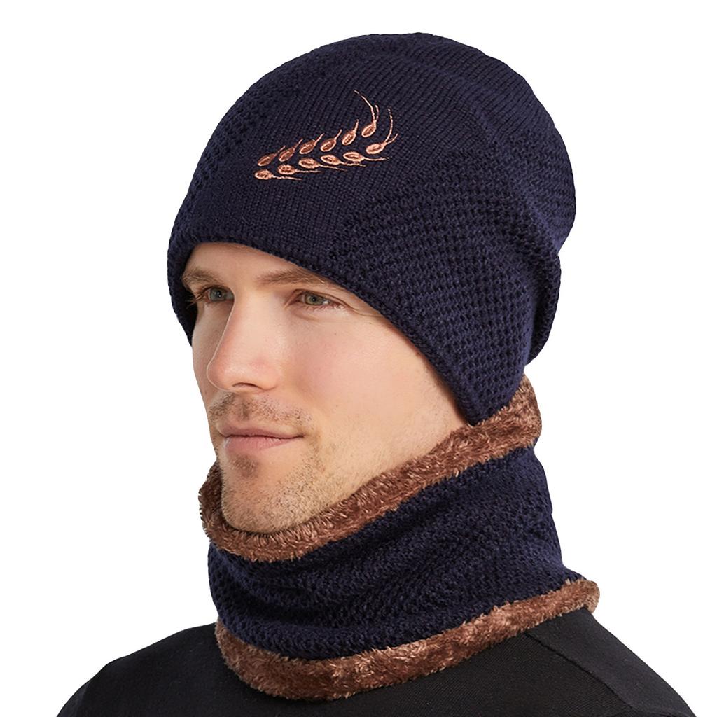 (Projector)Men Women Outdoor Warm Winter Knitted  Hat And Scarf Set Stylish Knit  Cap