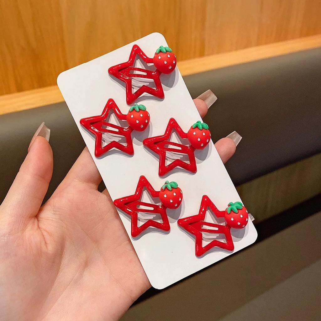 10pcs Children'S High-End Strawberry Pentagonal Star Hair Clip, Girls' Niche Design Hair Clip, Sweet And Versatile Clip Accessory