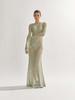 European & American Women's Summer Knitted Backless Long-Sleeve See-Through Floor-Length Dress