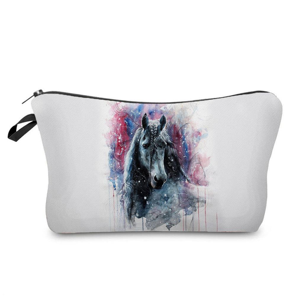 Women Colorful Horse Print Cosmetic Bag Toiletries Organize Travel Storage Case 6755