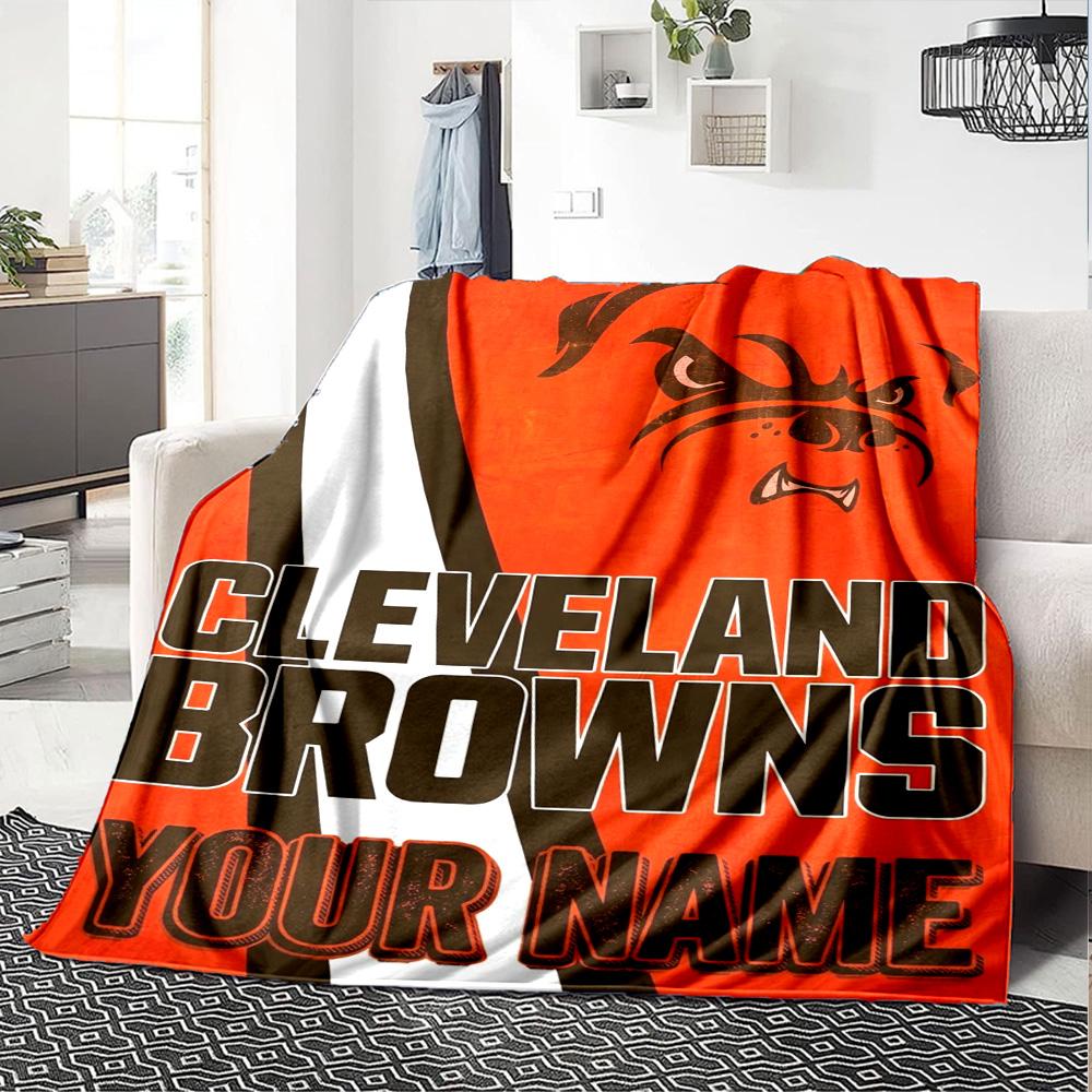 Name Custom Cleveland Browns Logo Print Flannel Blanket High Quality Warm Comfortable Cover for All Seasons Perfect for Gifts Home Decor