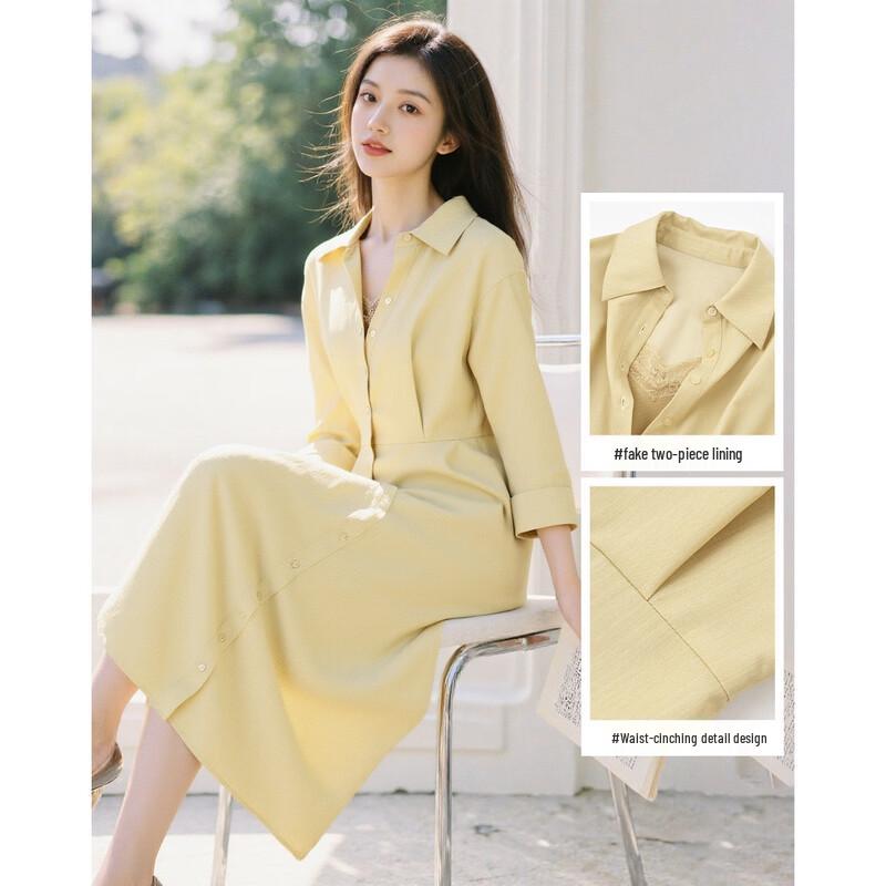 

Demana Fall Stylish Faux Two-Piece Shirt Dress L