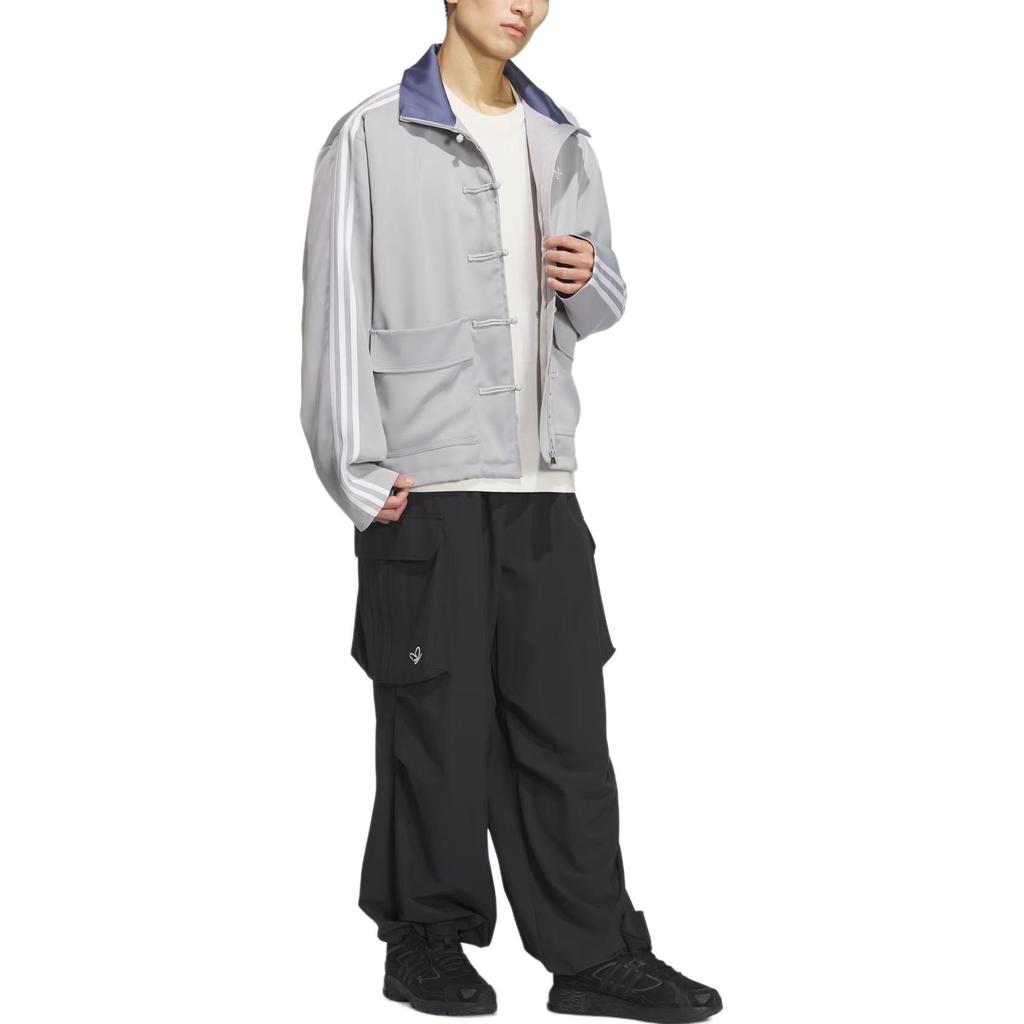 adidas Original CN TT Satäng Kinesisk Stil Knapp Märkeslogotyp Retro Sport Ståkrage Broderad Randig Casual Långärmad Jacka JV9256