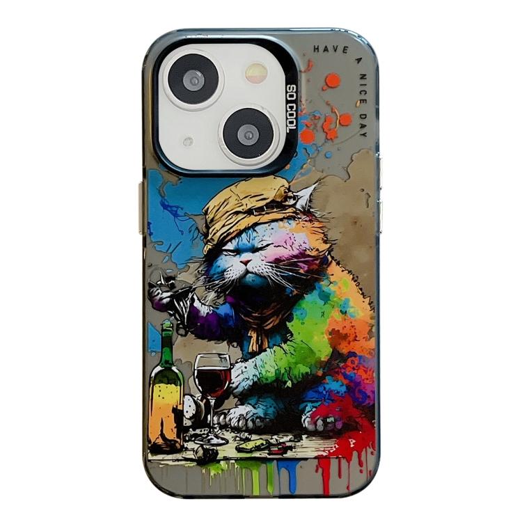 Hot Sale Shockproof Phone Case for iPhone 14 Animal Pattern Oil Painting Series PC + TPU Phone Case For iPhone12 чёрный