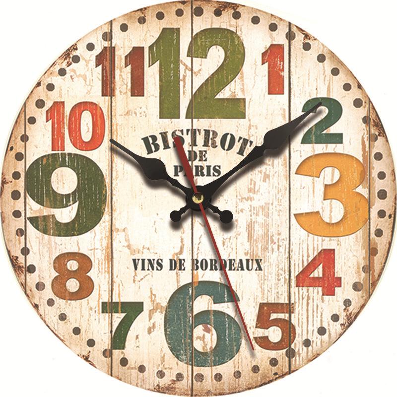 30CM Silent Wall Clock,Vintage Pattern Wooden Cardboard Wall Clock, European Retro Clock for Chic Home Office Cafe Decor