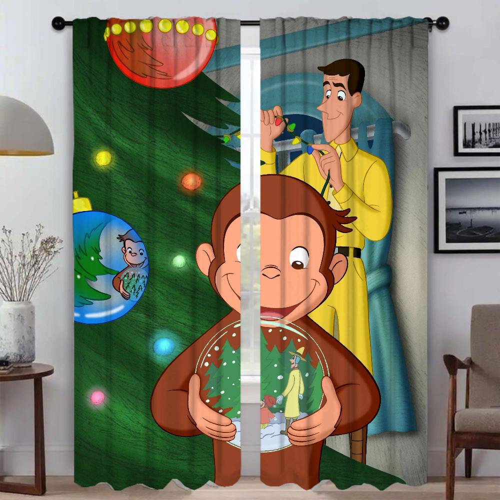 Curious George Shades Curtains for Living Room Curtain for Room 2 Panel Home Interior Curtains Partition Halloween Decoration